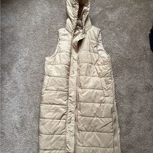 Women's Tan Quilted Hooded Vest